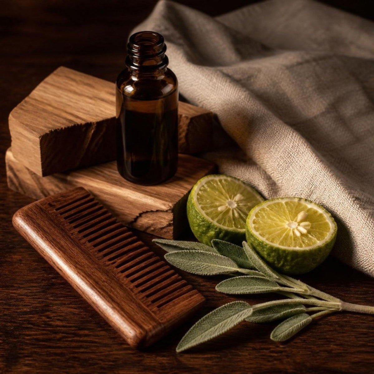 Wooden beard comb, cedarwood and bergamot